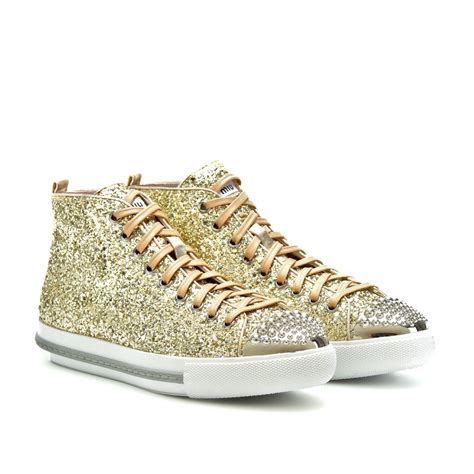 miu miu high top glitter sneaker|miu mi u shoes.